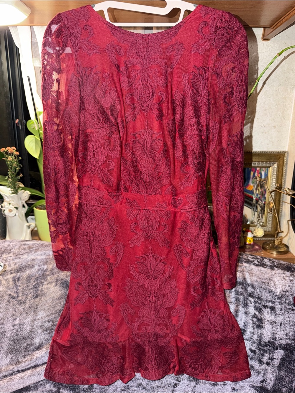 For Love And Lemons Burgundy Lace Long Sleeve Dress